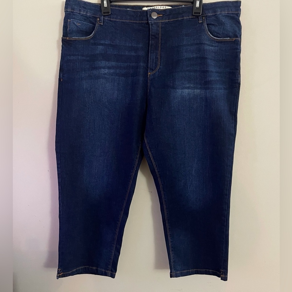 Anthology Dark Wash Cropped Straight Leg Jeans Chic Jhorts Style Spring Summer - Picture 4 of 4